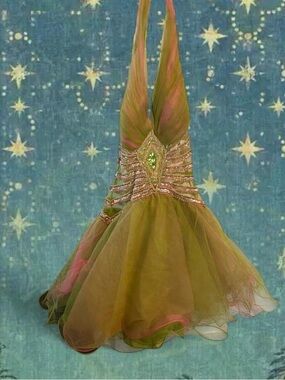 Precious Formal Whimsy Fairy Beaded Dress Y2K  prom green pink Indie fairygrunge